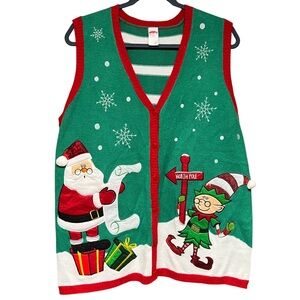 Holiday Time North Pole Santa Elf Embroidered Christmas Sweater Vest 1X